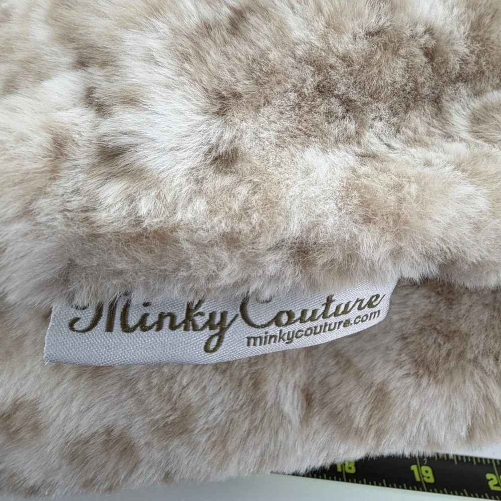 Minky Couture Leopard Print Faux Fur Plush Baby Blanket Tan Cream 30x36